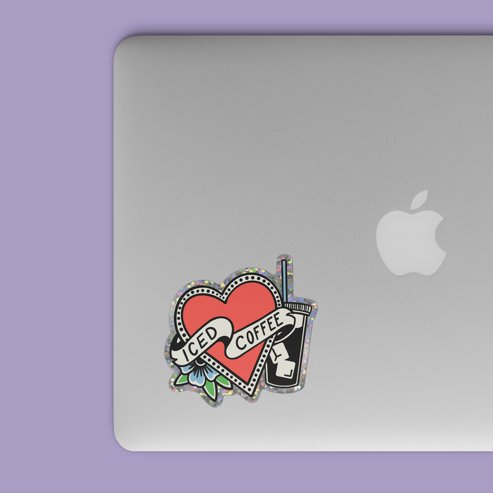 I Heart Ice Coffee Glitter Sticker